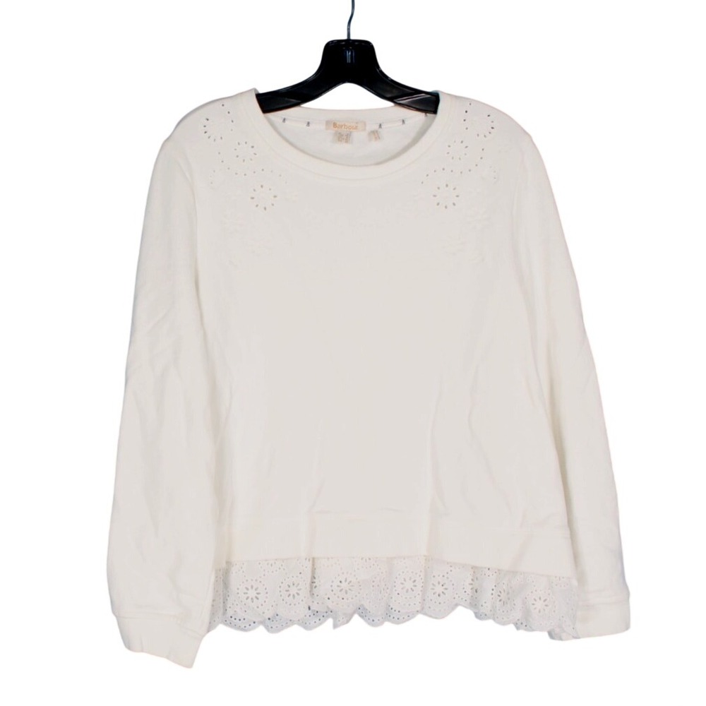 BARBOUR Cotton RUFFLE LACE TRIM Eyelet Neckline SWEATSHIRT/TUNIC TOP Sz 14